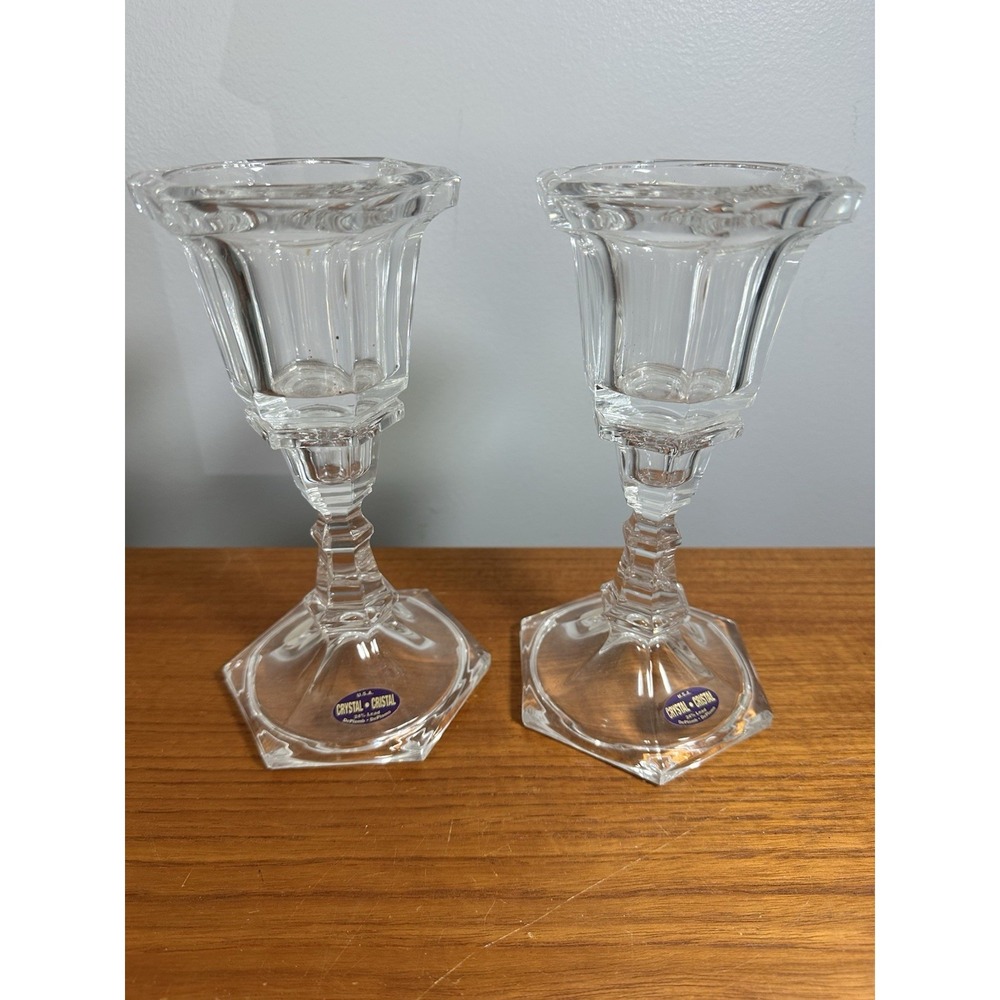 USA 24% Lead Crystal DePlomb Candle Sticks 8"